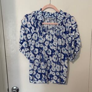 Rails Blue and White Floral Puff-Sleeve Blouse